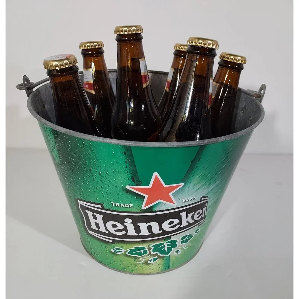Medal Heineken Beer Ice Bucket with Handle 9 x 7 Inch Summertime Beachcore